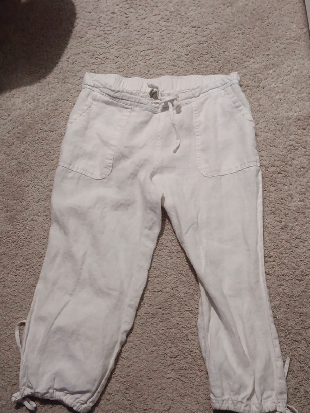 Women's White Linen Capris - Casual Drawstring Waist